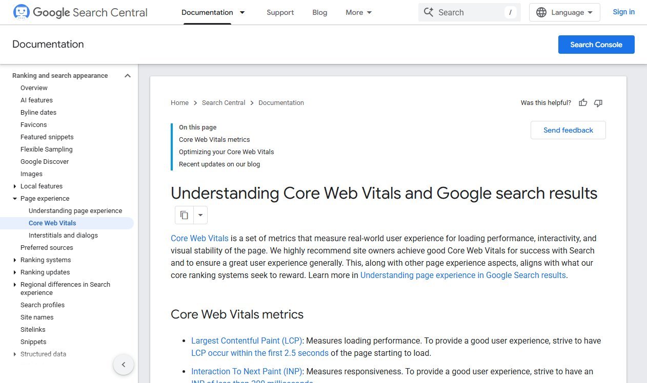 Google Search Central documentation explaining Core Web Vitals and how they affect Search results