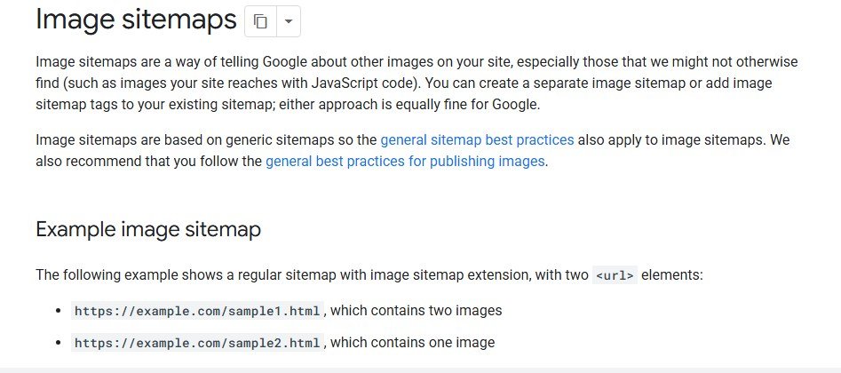 Google Search Central documentation page on image sitemaps showing the image sitemap extension and the list of supported and removed tags
