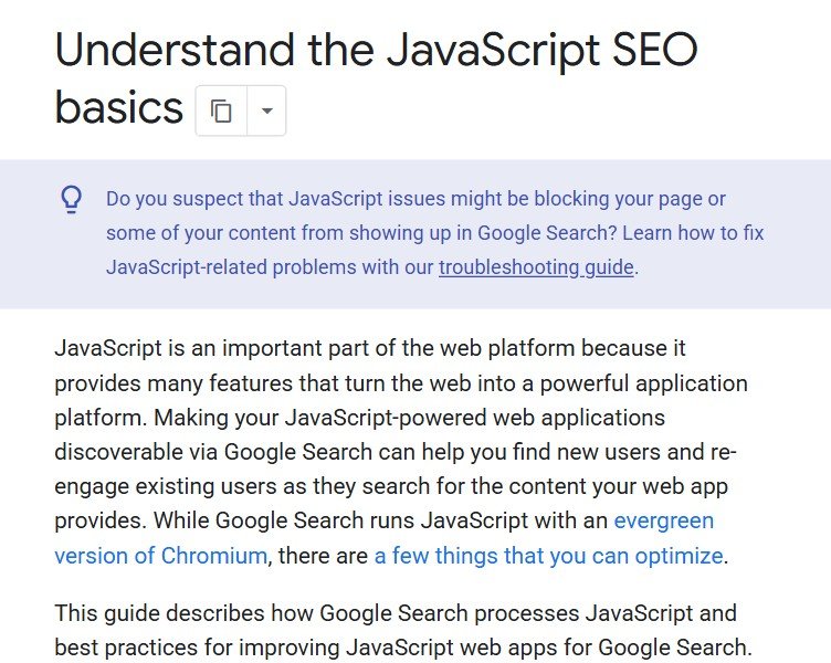 Google Search Central page Understand the JavaScript SEO basics, with the introduction explaining that Google Search runs JavaScript with an evergreen version of Chromium