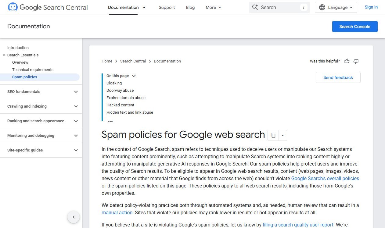 Google Search Central spam policies page, the section that defines link spam