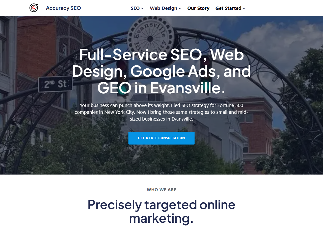 Accuracy SEO homepage screenshot, a boutique SEO, web design and Google Ads agency based in Evansville, Indiana