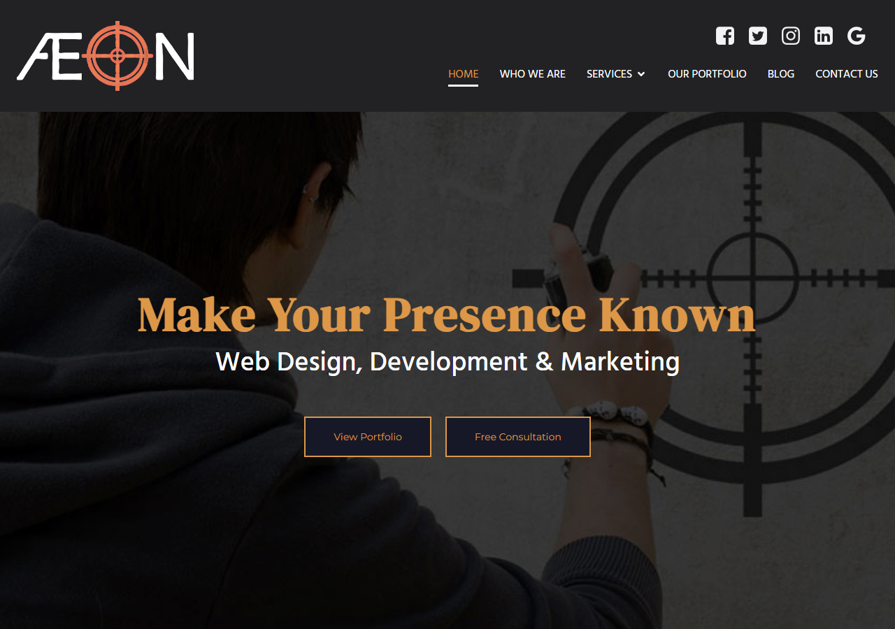 Aeon Internet Marketing homepage screenshot, a hand-coded web design and SEO company based in Avondale, Arizona