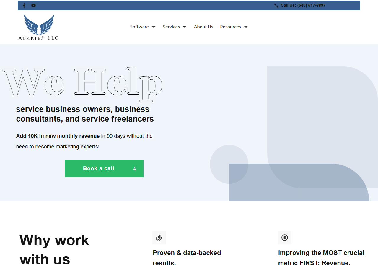 Alkries homepage screenshot, an SEO, PPC and link building agency based in Roanoke, Virginia