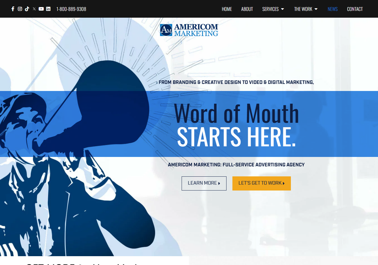 Americom Marketing homepage screenshot, an SEO, PPC and local map optimization agency based in Beaumont, Texas