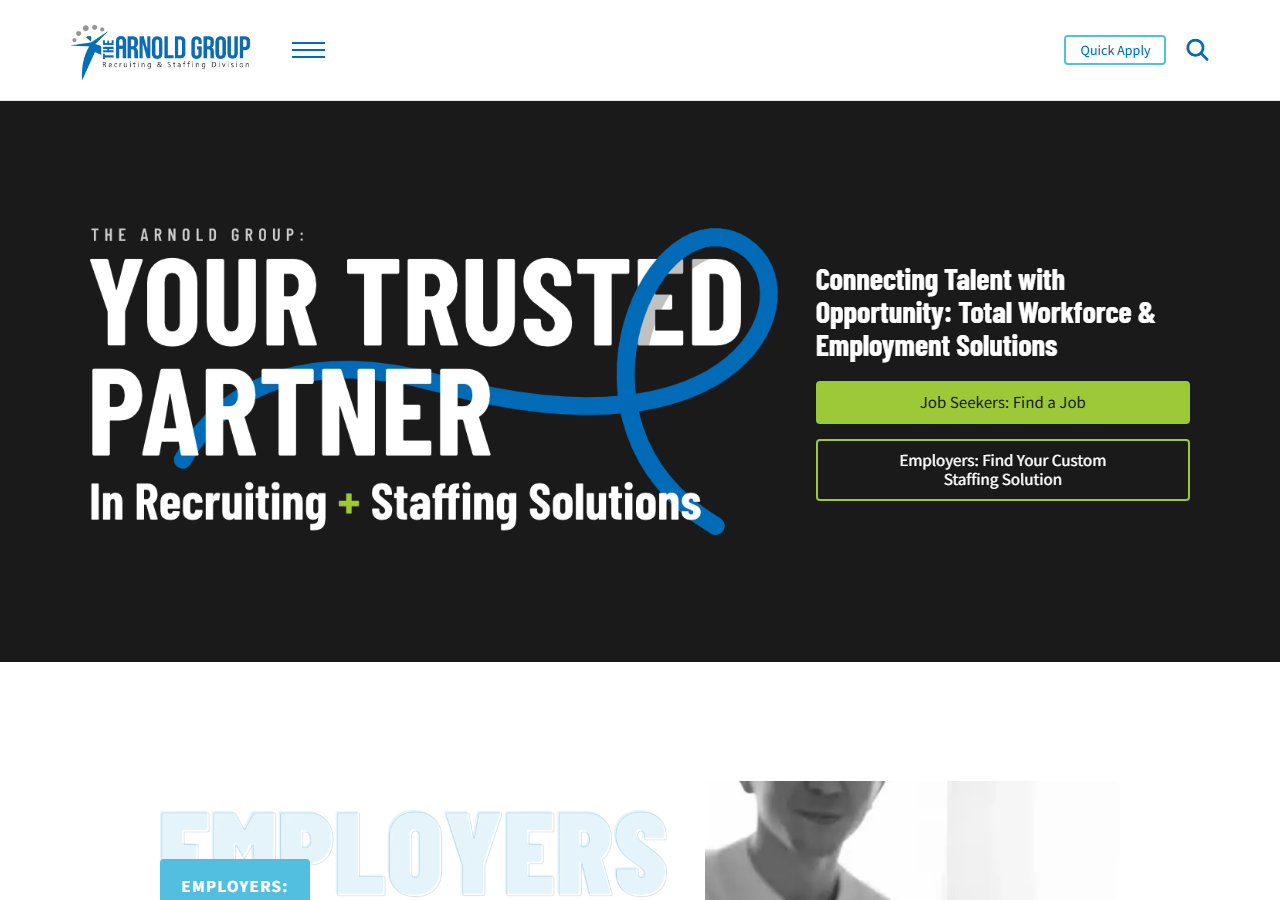 The Arnold Group homepage screenshot, a Wichita, Kansas human resource company offering staffing, executive search and HR consulting
