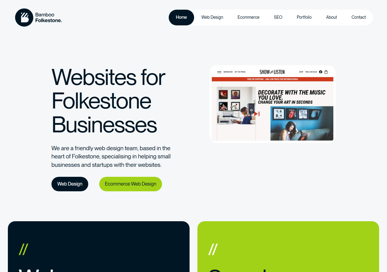 Bamboo Folkestone homepage screenshot, a marketing studio based in the Creative Quarter offering a dedicated SEO service