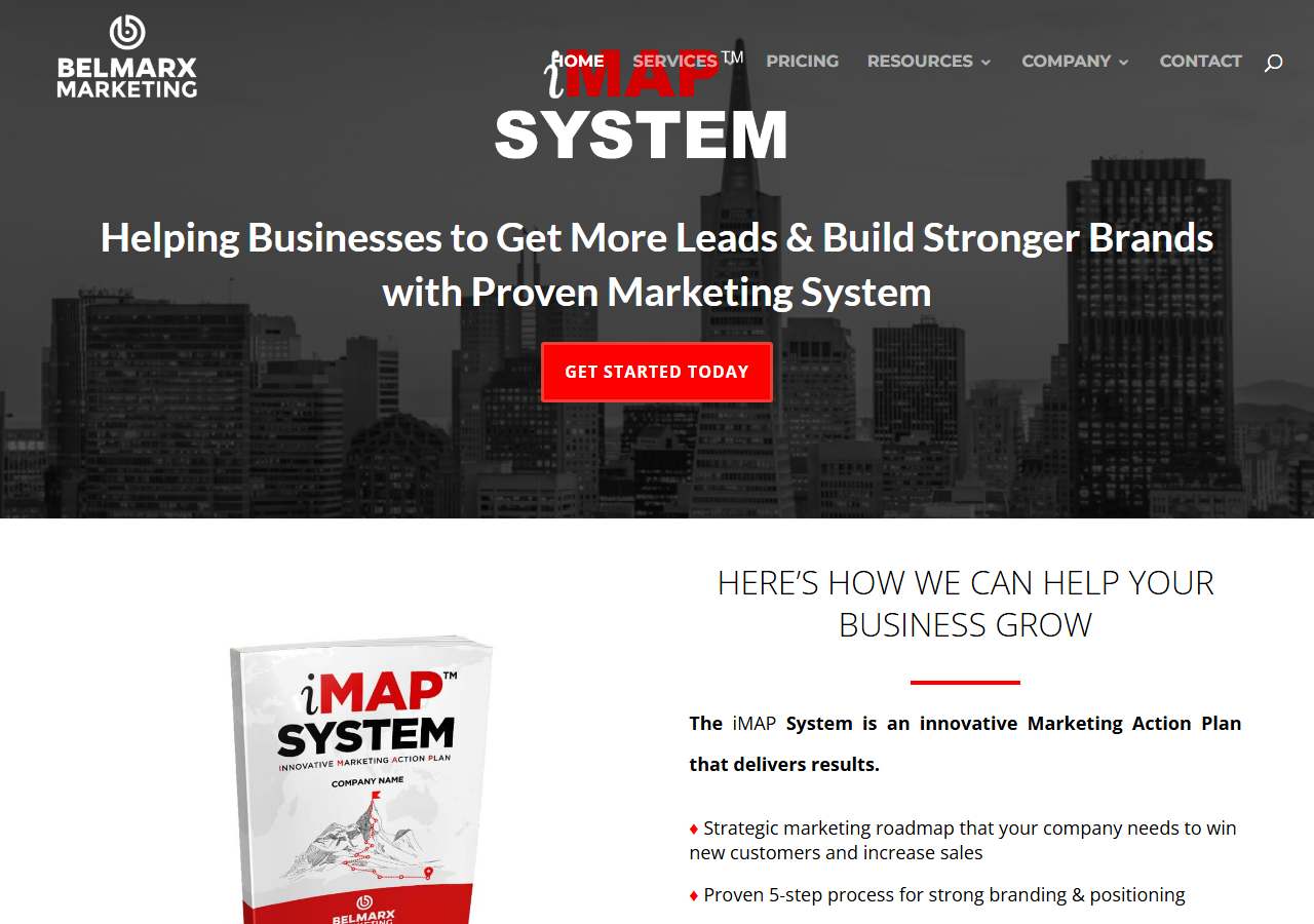 Belmarx Marketing Agency homepage screenshot, an email marketing and lead generation company based in Concord, California
