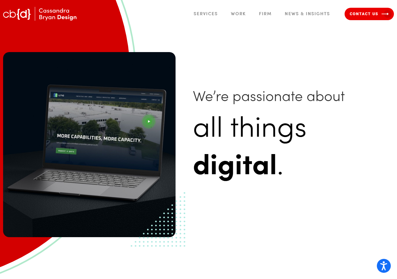 Cassandra Bryan Design homepage screenshot, a boutique Wichita agency specializing in website design and digital marketing since 2009