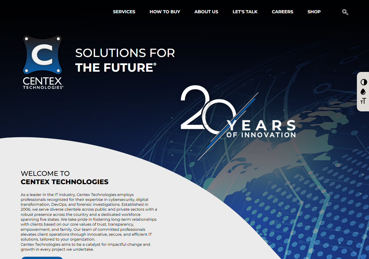 Centex Technologies homepage screenshot, an IT, cybersecurity and SEO company based in Killeen, Texas