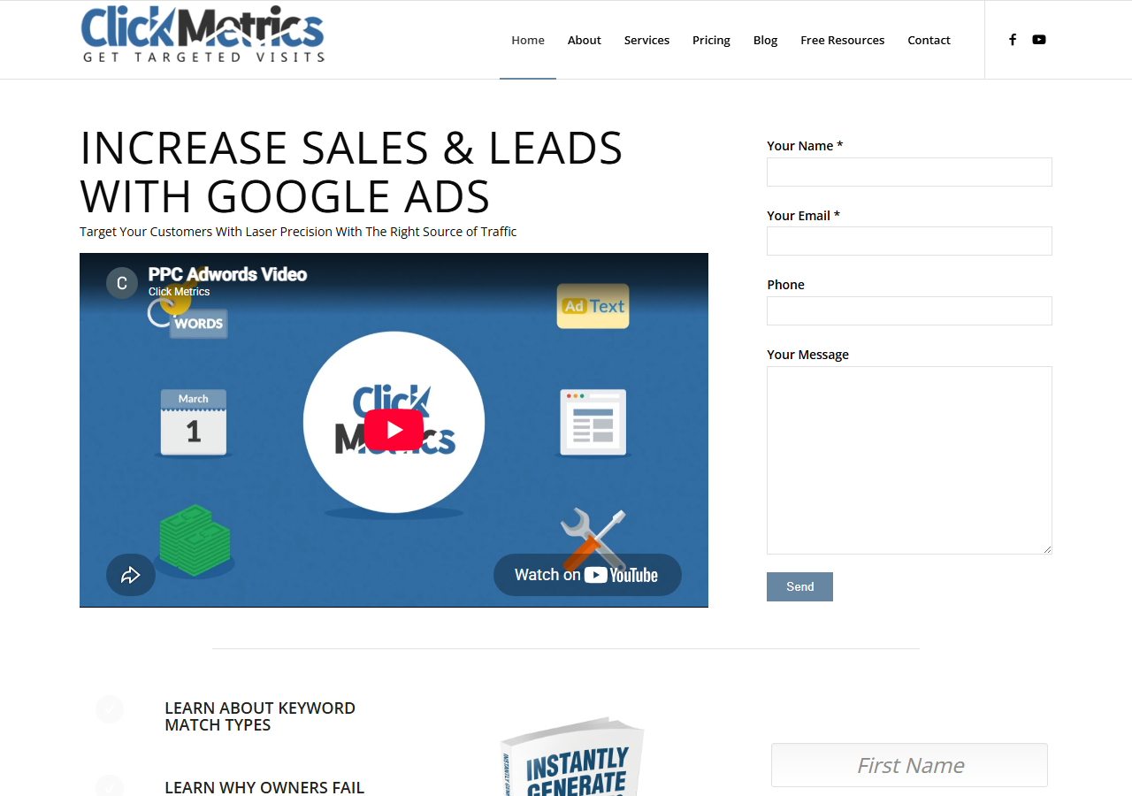 Click Metrics Ltd homepage screenshot, a Maidstone SEO and Google Ads agency run by Michael Nguyen