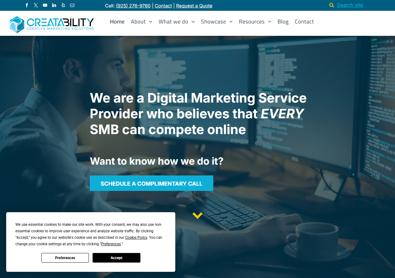 Creatability homepage screenshot, a boutique digital marketing agency based in Pleasanton, California