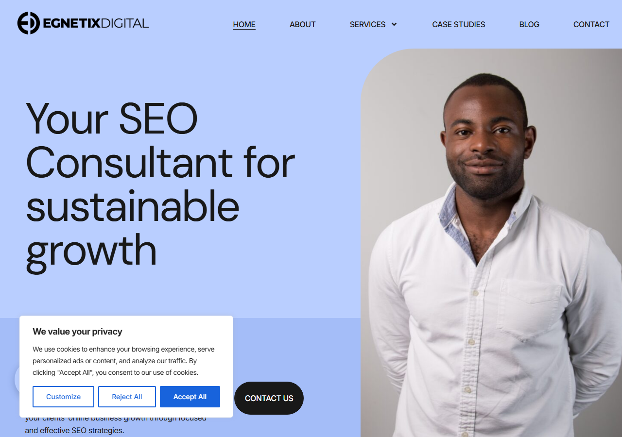 Egnetix Digital homepage screenshot, a Barnsole Road, Gillingham SEO consultancy founded by Moses Alausa