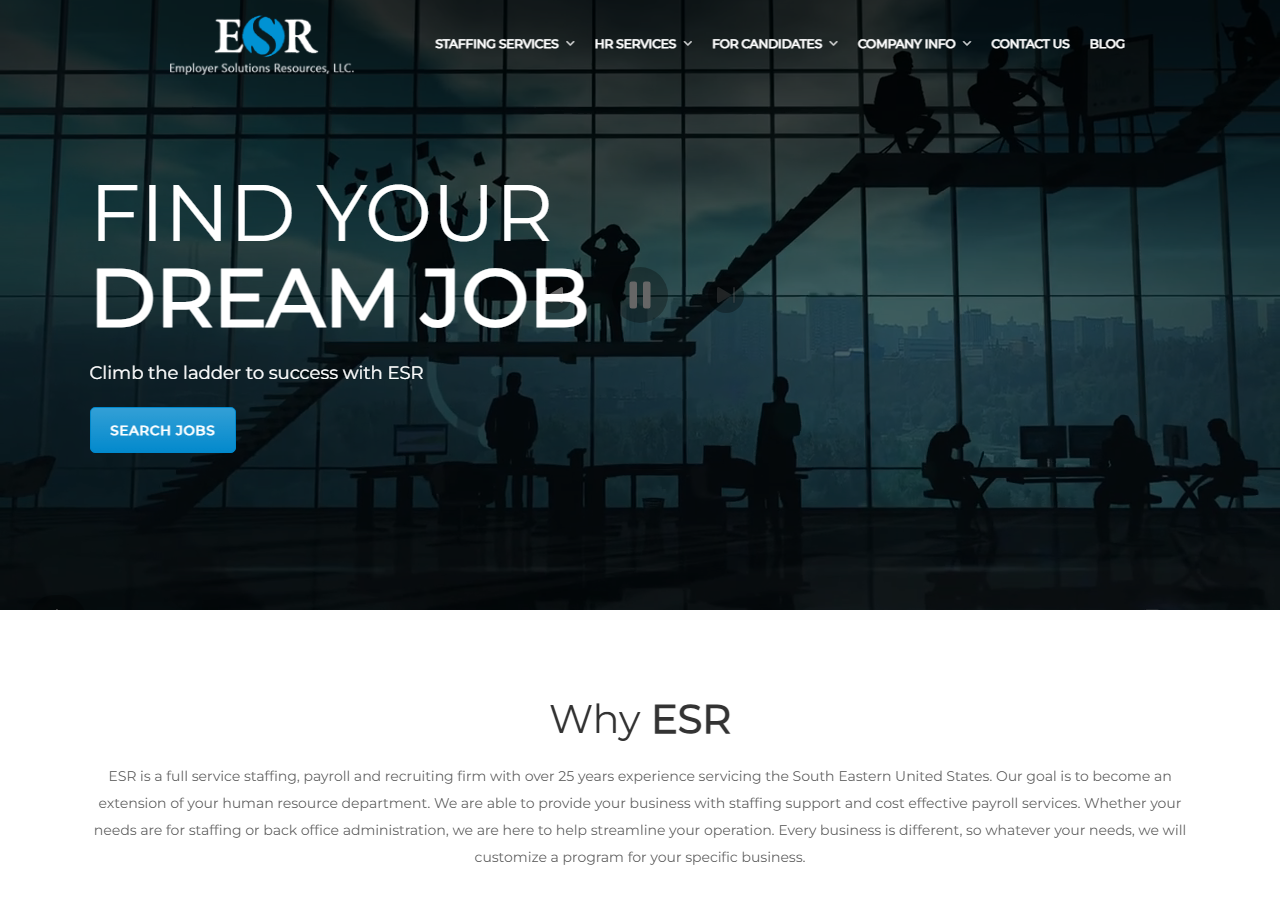 Employer Solutions Resources homepage screenshot, a full-service staffing, payroll and PEO firm headquartered in Deerfield Beach, Florida