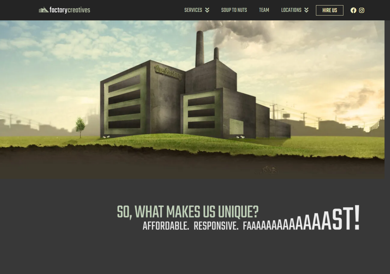 The Factory Creatives homepage screenshot, a Midtown Reno graphic design and branding studio founded in 2009
