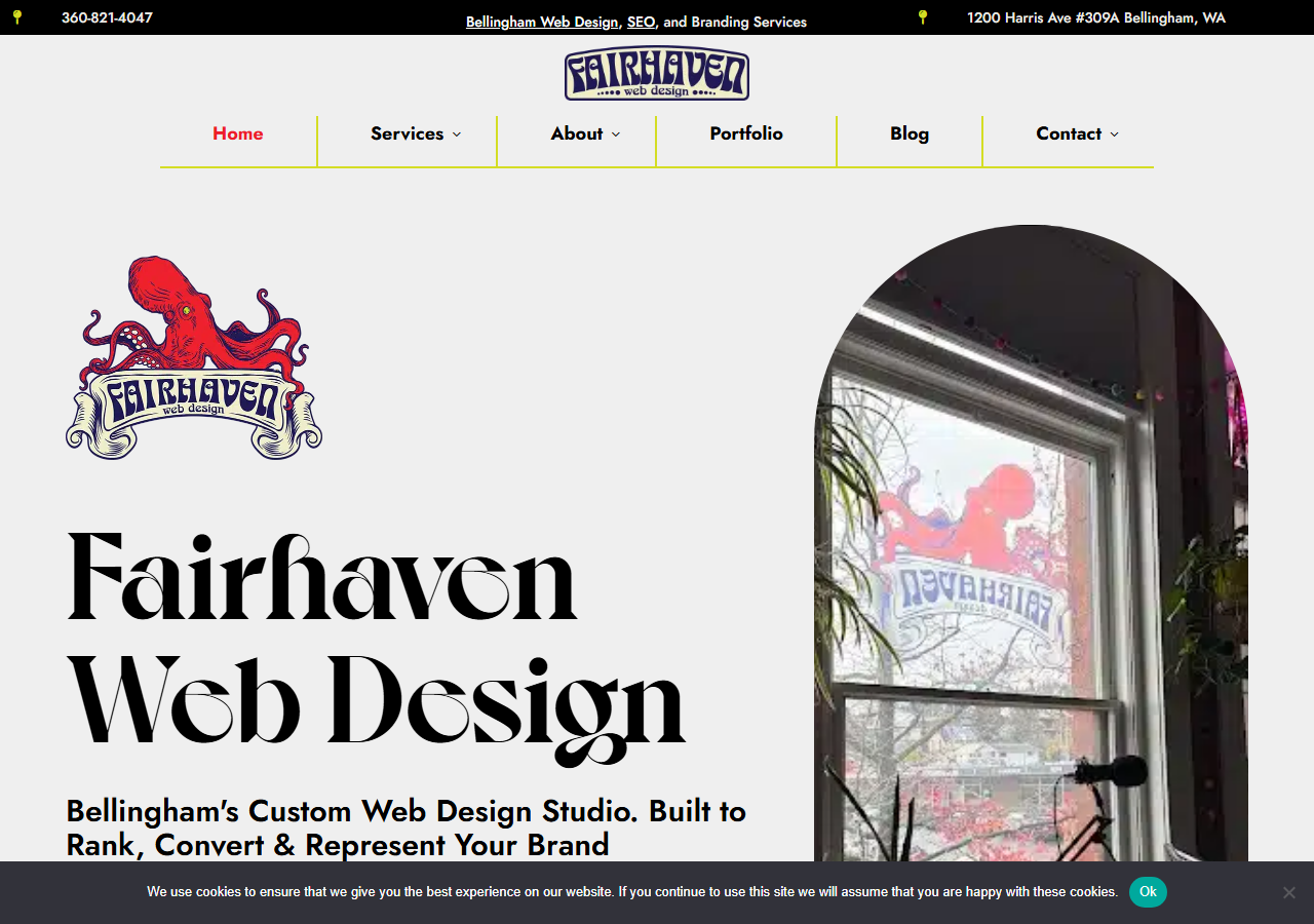Fairhaven Web Design homepage screenshot, an organic search and AI visibility SEO agency based in Bellingham, Washington