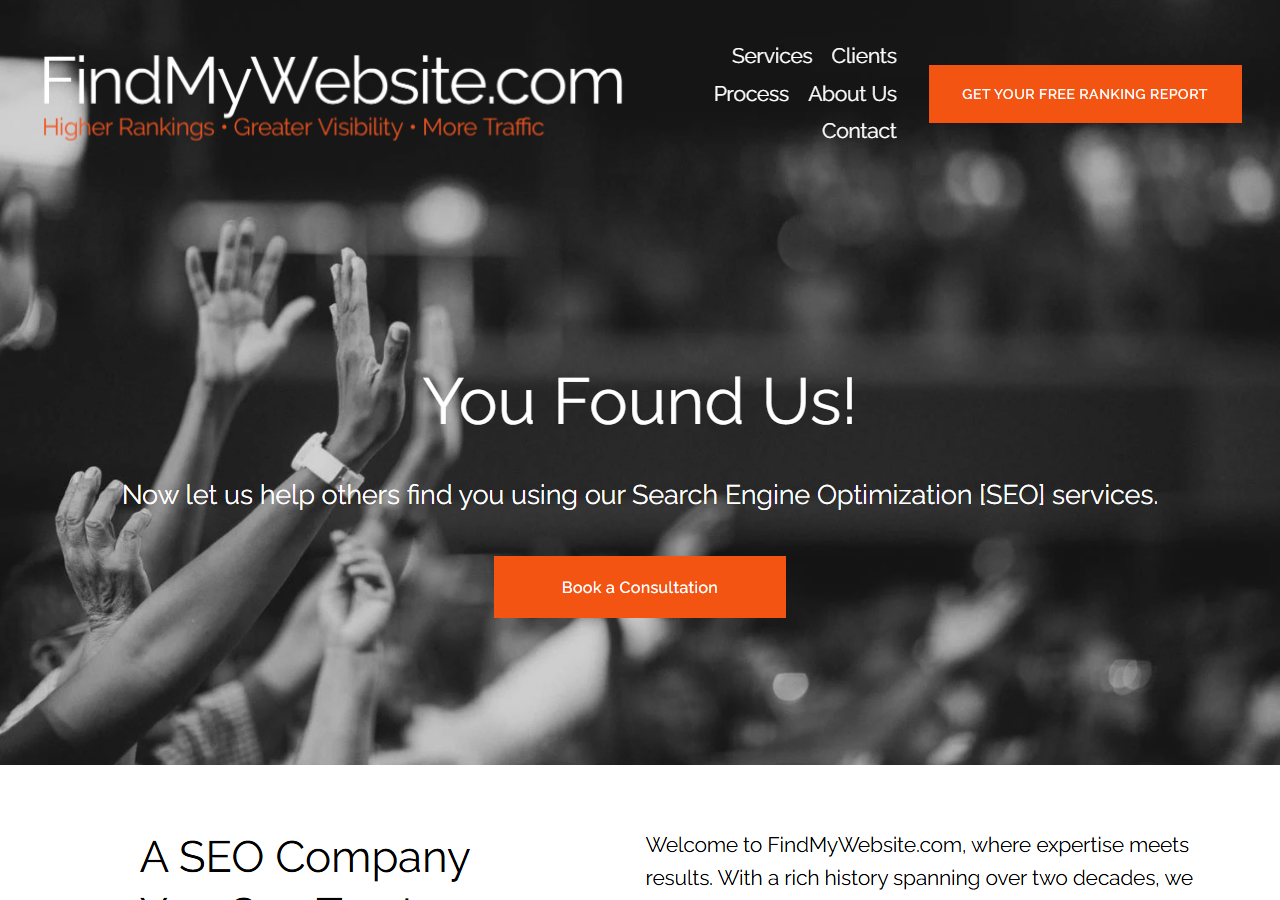FindMyWebSite.com homepage screenshot, a dedicated SEO consultancy based in Novato, California