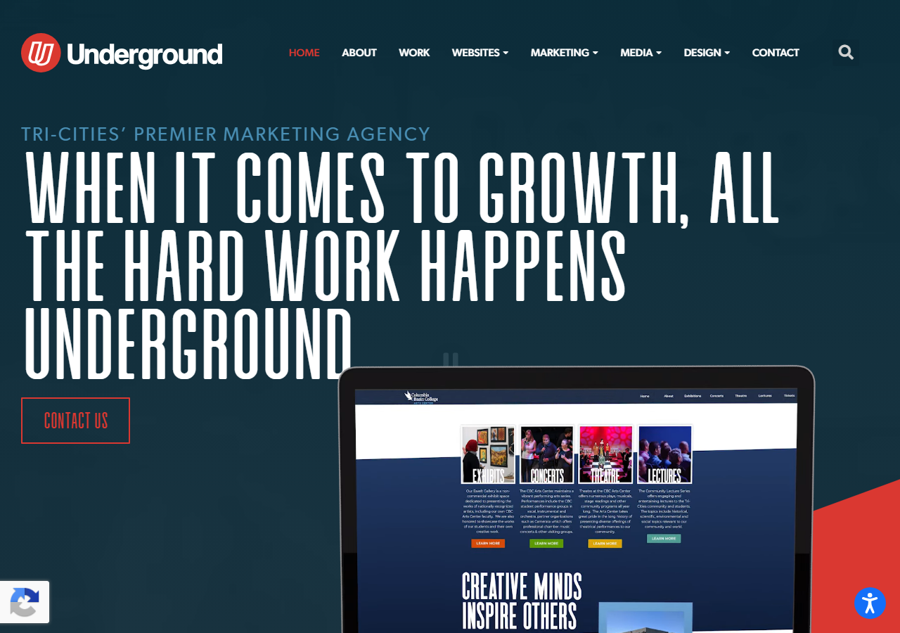 Underground homepage screenshot, an SEO, SEM and web design agency based in Kennewick, Washington
