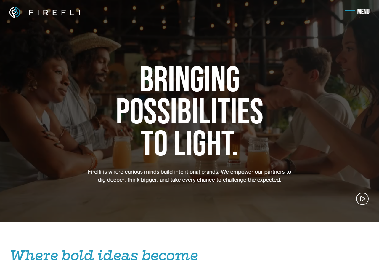 Firefli homepage screenshot, a full-service digital agency headquartered in downtown Roanoke, Virginia