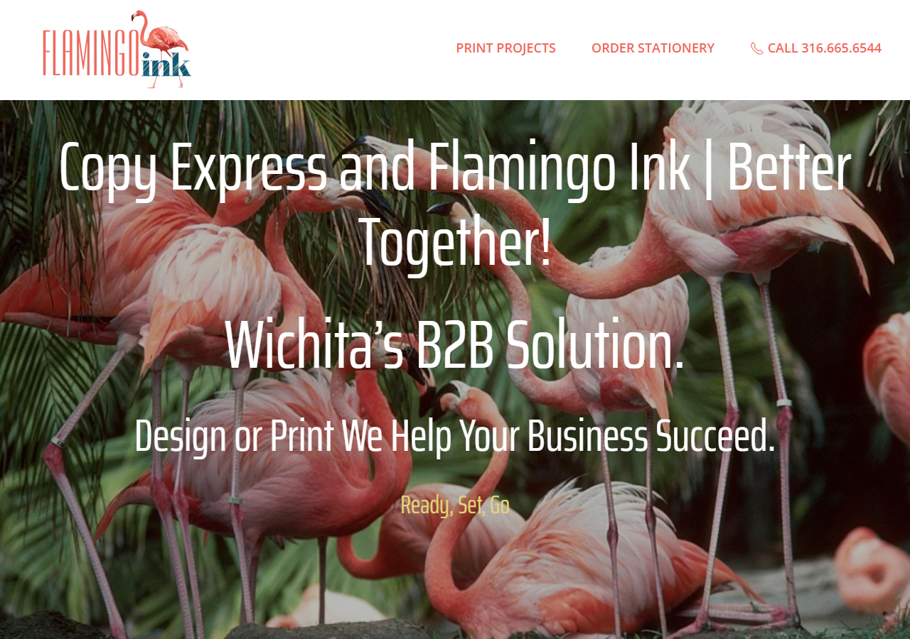 Flamingo Ink homepage screenshot, a Wichita design and print studio offering WordPress and WooCommerce web design alongside print production