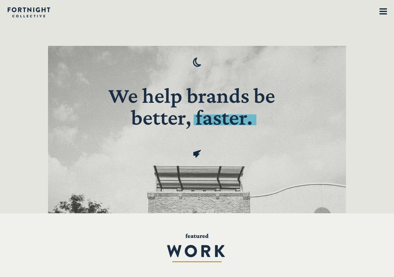 Fortnight Collective homepage screenshot, a full-service branding and advertising agency in Boulder, Colorado founded in 2016 with clients including Noodles and Company