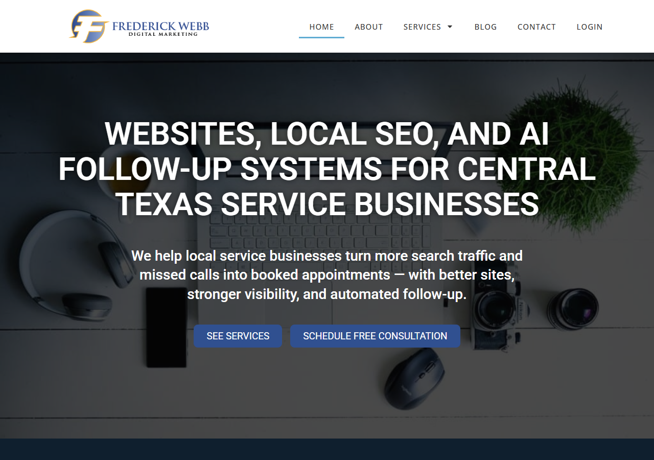 Frederick Webb Digital Marketing homepage screenshot, an SEO, web development and Google Ads agency based in Killeen, Texas