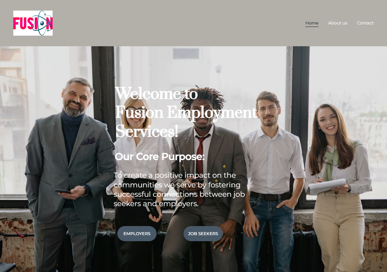 Fusion Employment Services homepage screenshot, an executive recruiting and temp staffing agency in McKinney, Texas