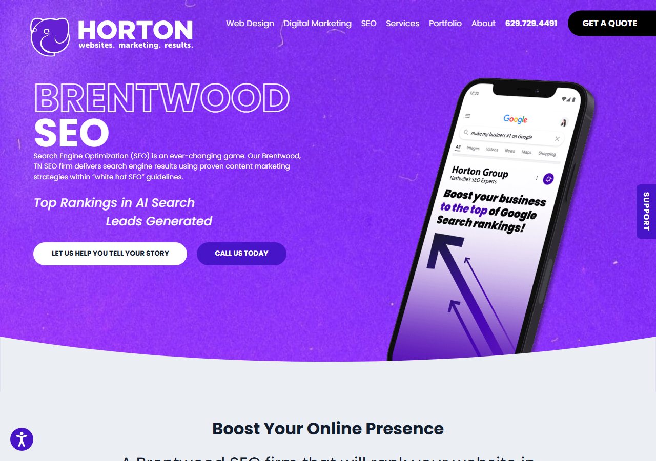Horton Group homepage screenshot, an SEO and web design agency headquartered in Brentwood, Tennessee