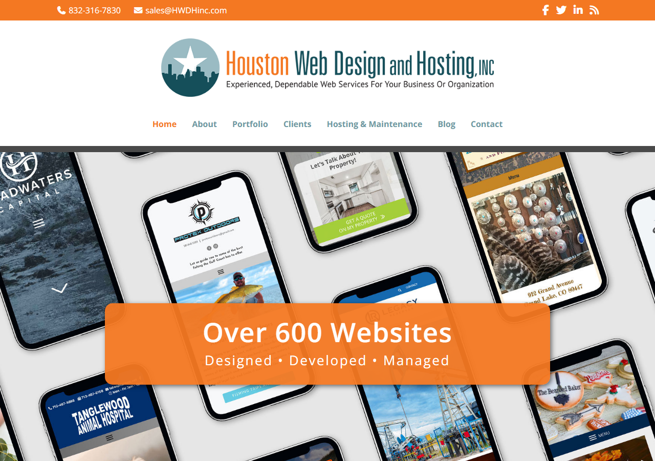 Houston Web Design and Hosting homepage screenshot, a home-based Tomball, Texas company where website design is the explicit primary service