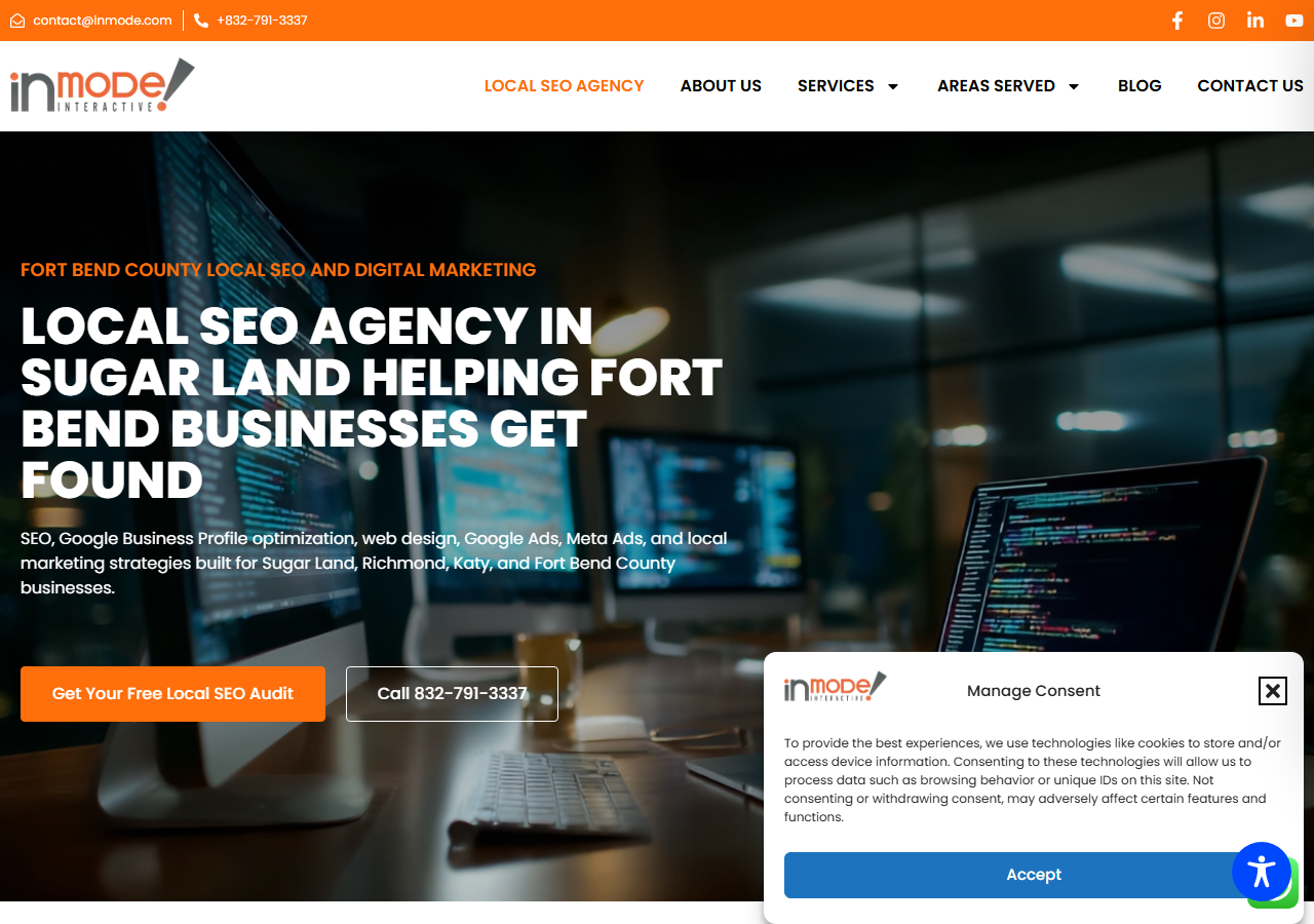 Inmode Interactive homepage screenshot, a local SEO and digital marketing agency based in Sugar Land, Texas serving Fort Bend County