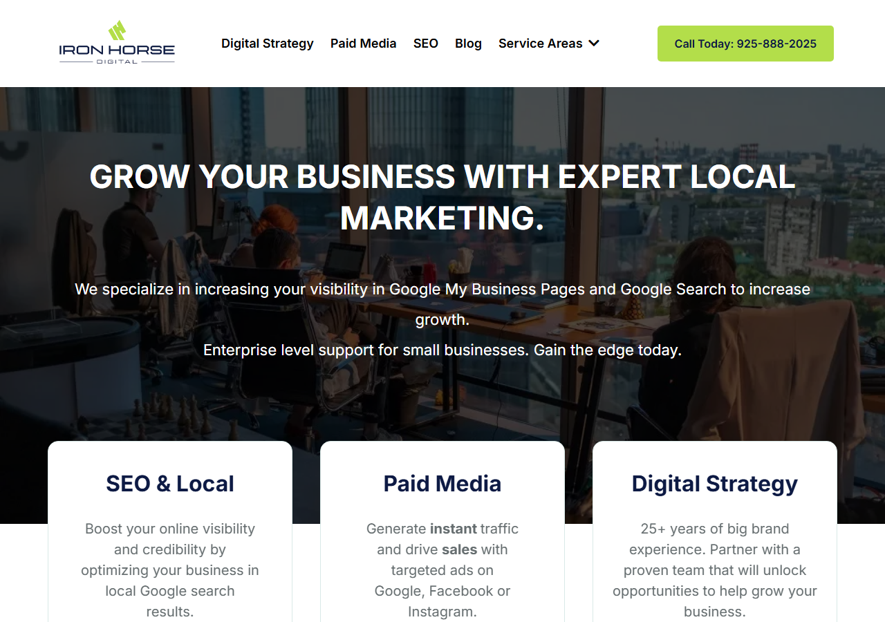Iron Horse Digital homepage screenshot, a local marketing agency based in Walnut Creek, Contra Costa County