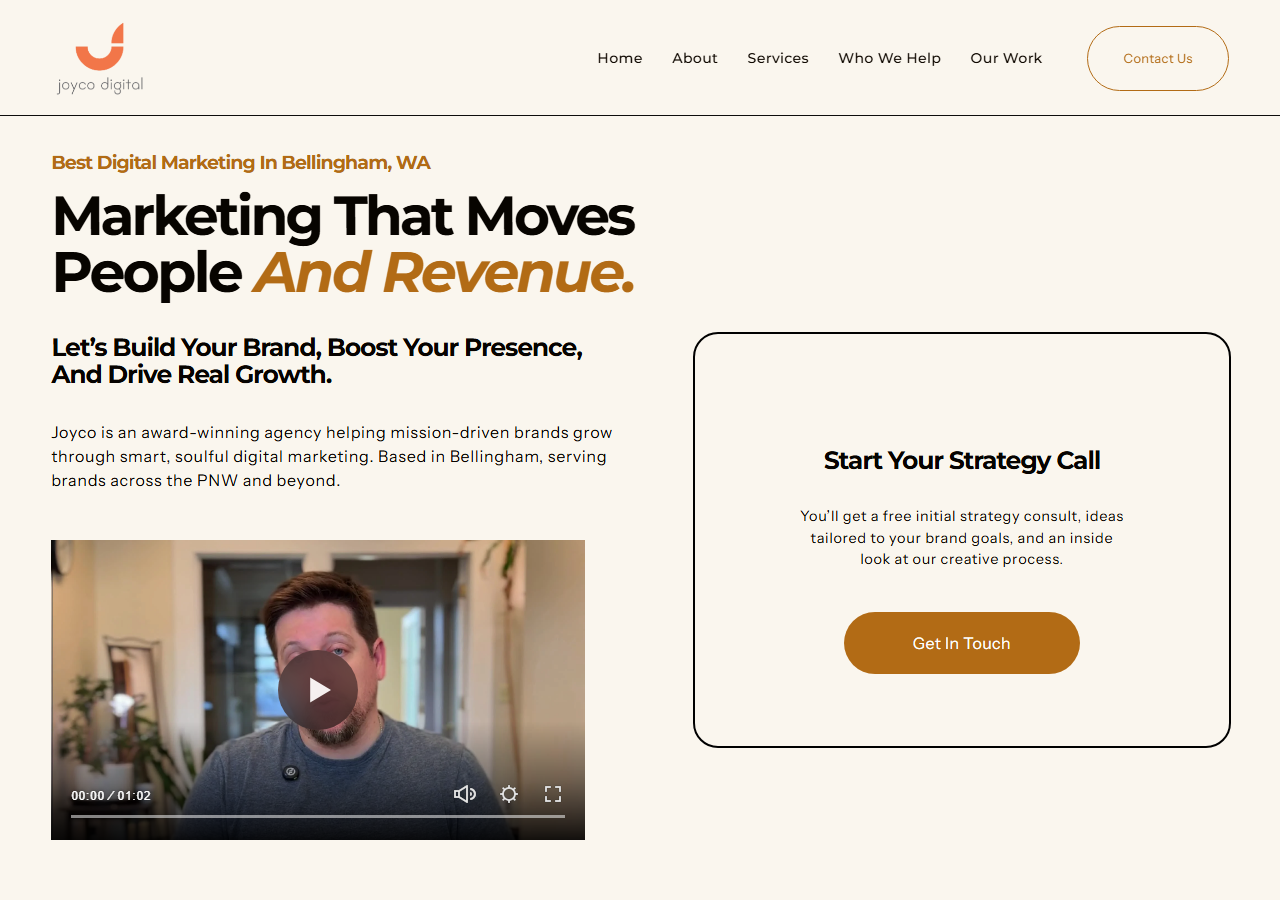 Joyco Digital homepage screenshot, a web design and SEO agency based in Bellingham, Washington