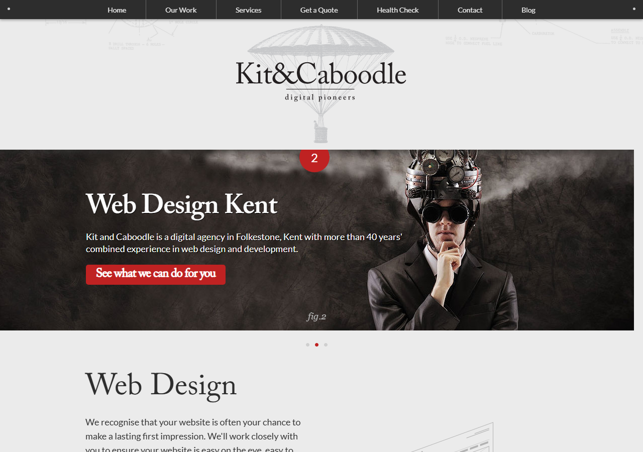 Kit and Caboodle Media homepage screenshot, a Folkestone branding and SEO agency based in the Creative Quarter