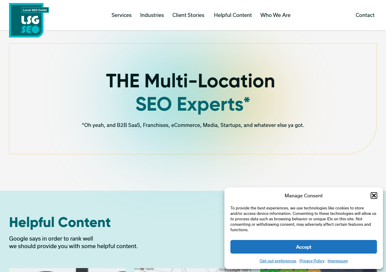 Local SEO Guide homepage screenshot, an enterprise and multi-location SEO agency based in Pleasanton, California