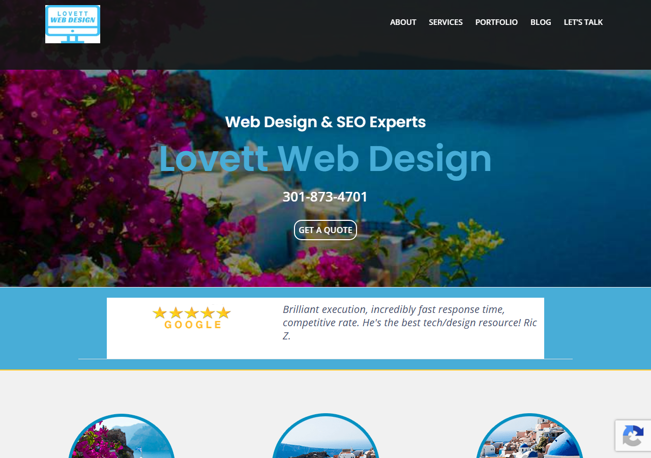 SEO Gold and Lovett Web Design homepage screenshot, an SEO and web design business based in Gaithersburg, Maryland