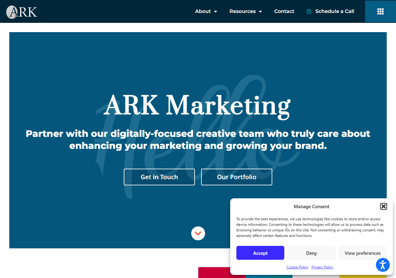 Ark Marketing homepage screenshot, an SEO, PPC, social and blog content agency based in Beaumont, Texas