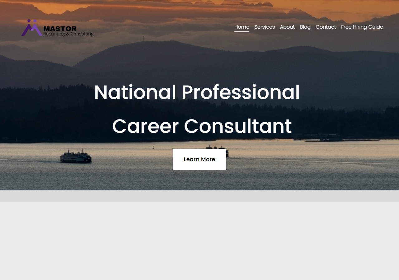 Mastor Recruiting and Consulting homepage screenshot, a solo recruiting practice run by Jennifer Mastor near Issaquah, Washington