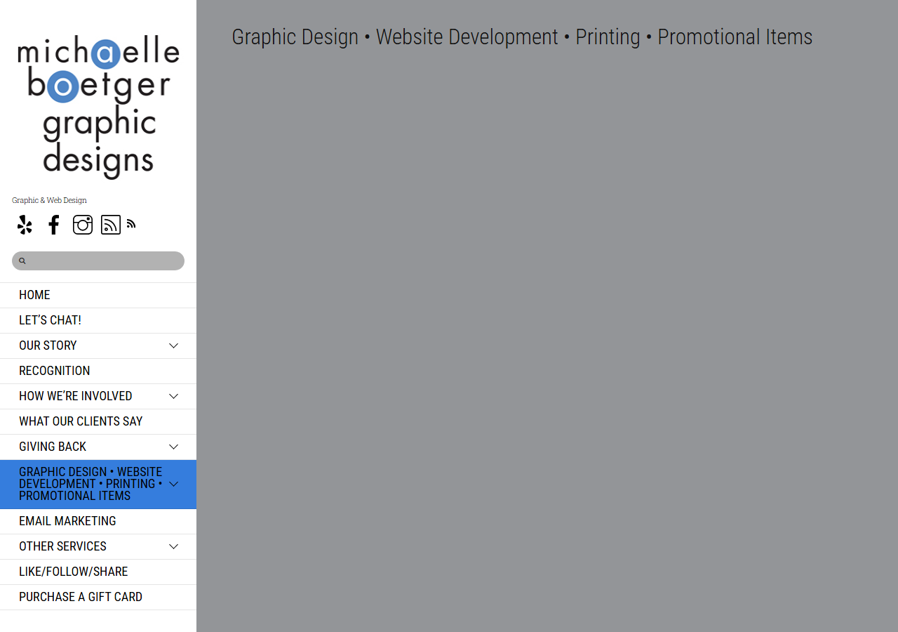 Michaelle Boetger Graphic Designs homepage screenshot, a husband-and-wife full-service graphic design studio in Moses Lake, Washington