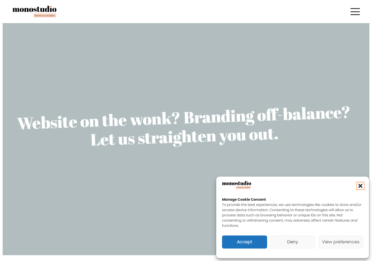 Mono Studio homepage screenshot, a design and web agency based at Nailsworth Mills Estate in Nailsworth, Gloucestershire