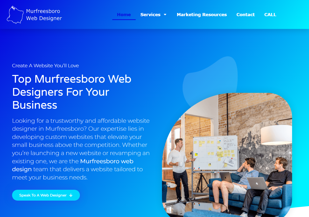 Murfreesboro Web Designers homepage screenshot, a local SEO, e-commerce and CRO agency based in Murfreesboro, Tennessee