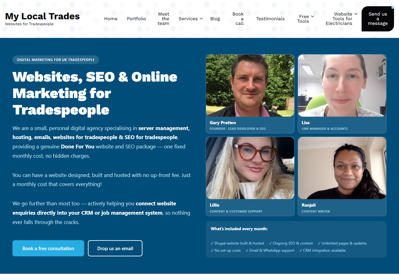 My Local Trades homepage screenshot, a Rainham, Gillingham agency building websites and SEO for UK tradespeople