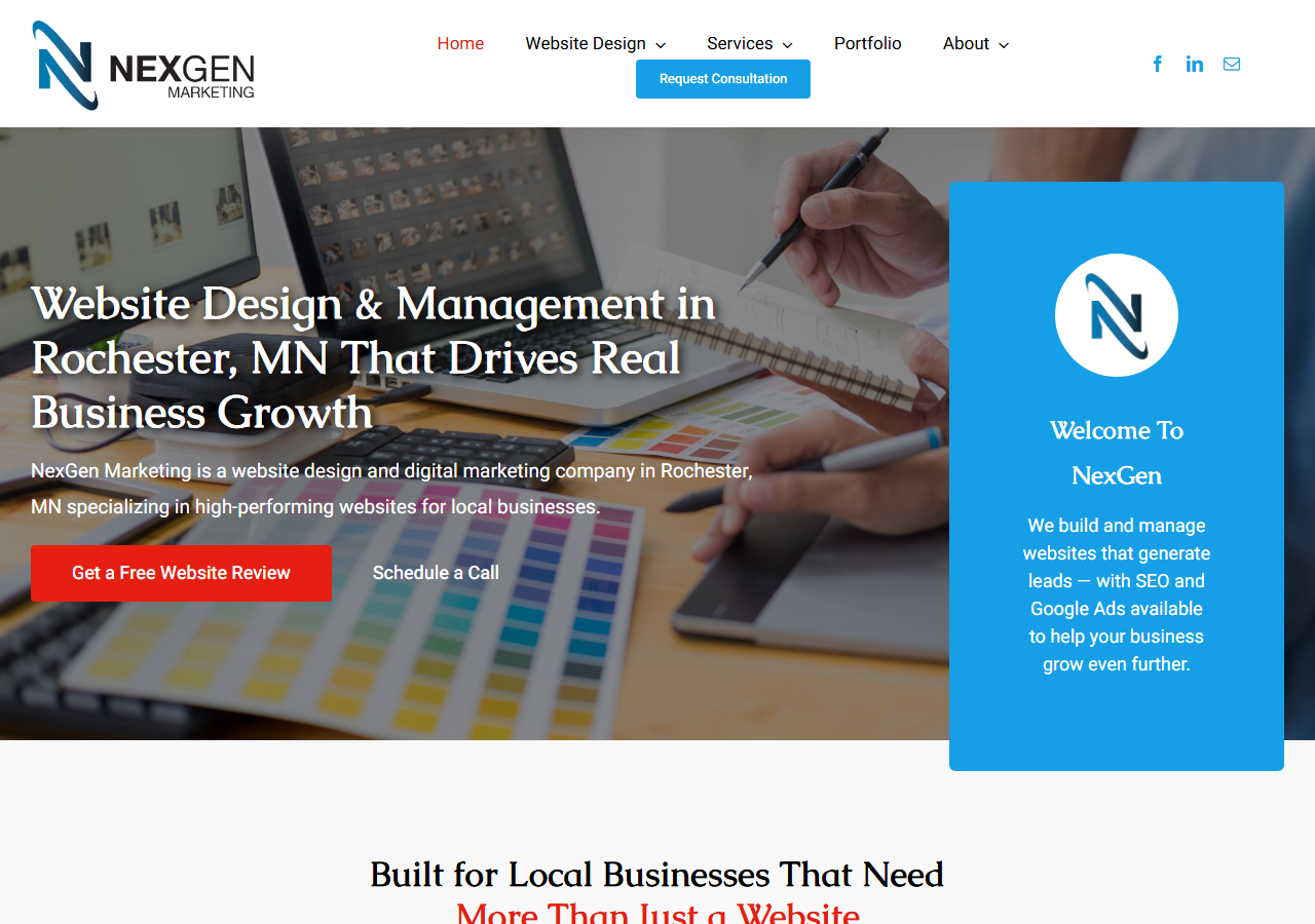 NexGen Marketing homepage screenshot, a website design and local SEO company based in Rochester, Minnesota