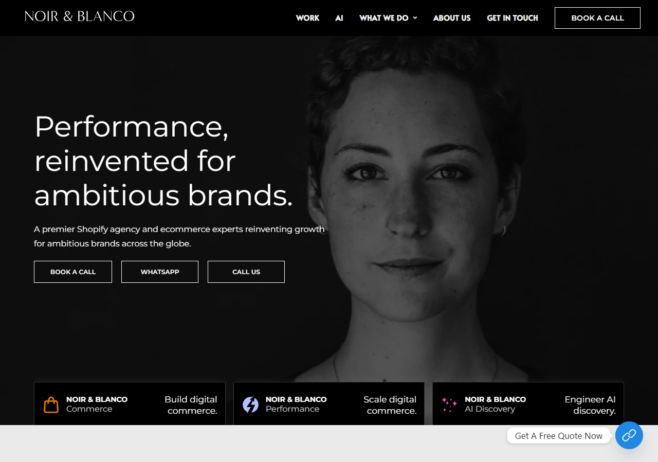 NOIR and BLANCO homepage screenshot, a Shopify Plus and ecommerce performance agency based on York Street in the Sydney CBD