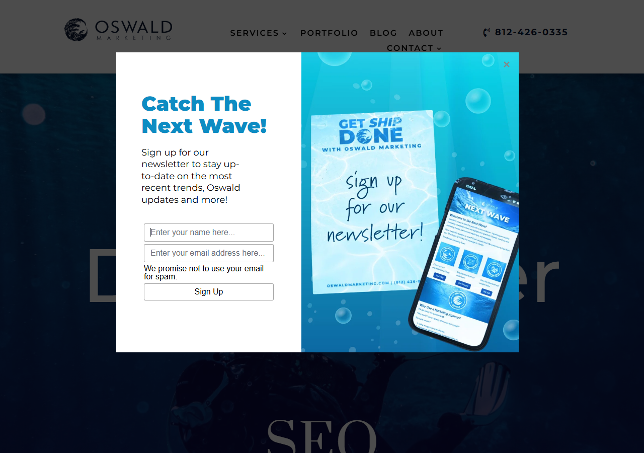 Oswald Marketing homepage screenshot, a full-service marketing and SEO agency headquartered in Evansville, Indiana