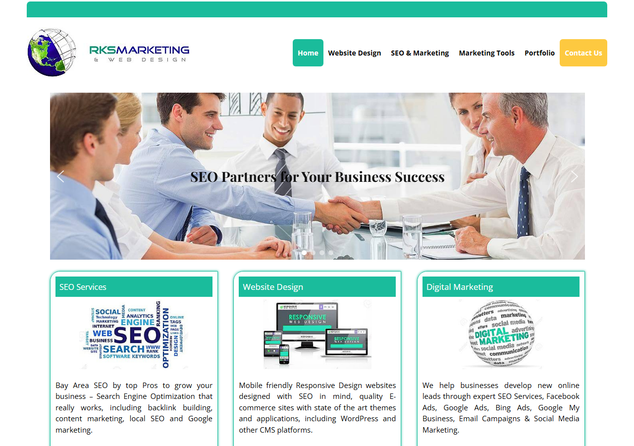 RKS Marketing and Web Design homepage screenshot, a Bay Area SEO and web design company based in San Ramon, Contra Costa County