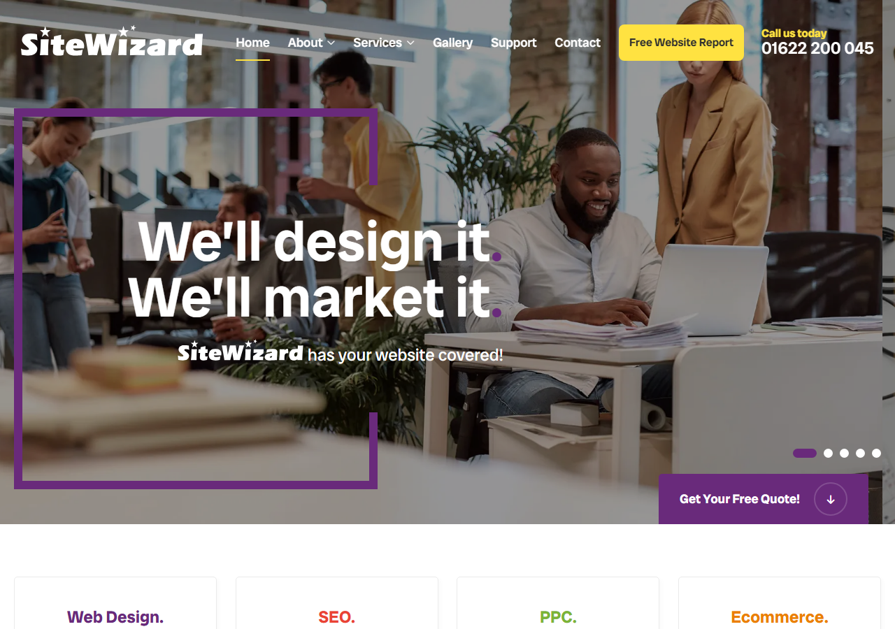 SiteWizard Ltd homepage screenshot, a Maidstone-based SEO and web design agency trading since 1997