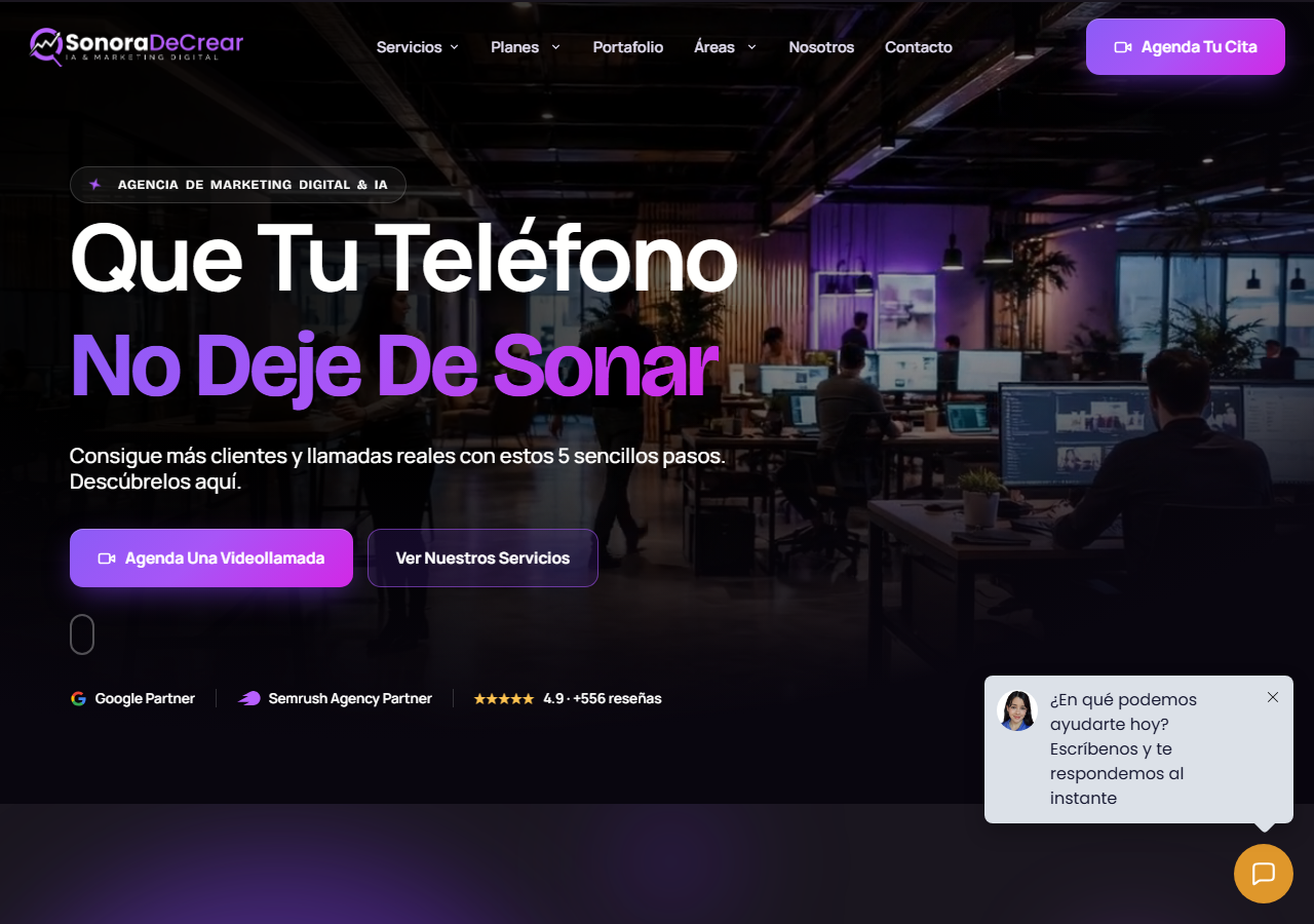 Sonora de Crear homepage screenshot, a bilingual SEO, AEO and web design agency with an office in Avondale, Arizona