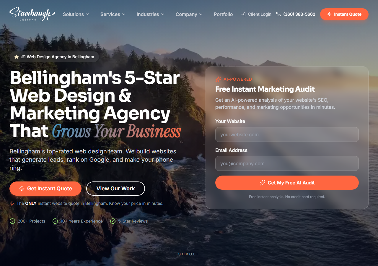 Stambaugh Designs homepage screenshot, a web design agency with SEO audit services based in Bellingham, Washington