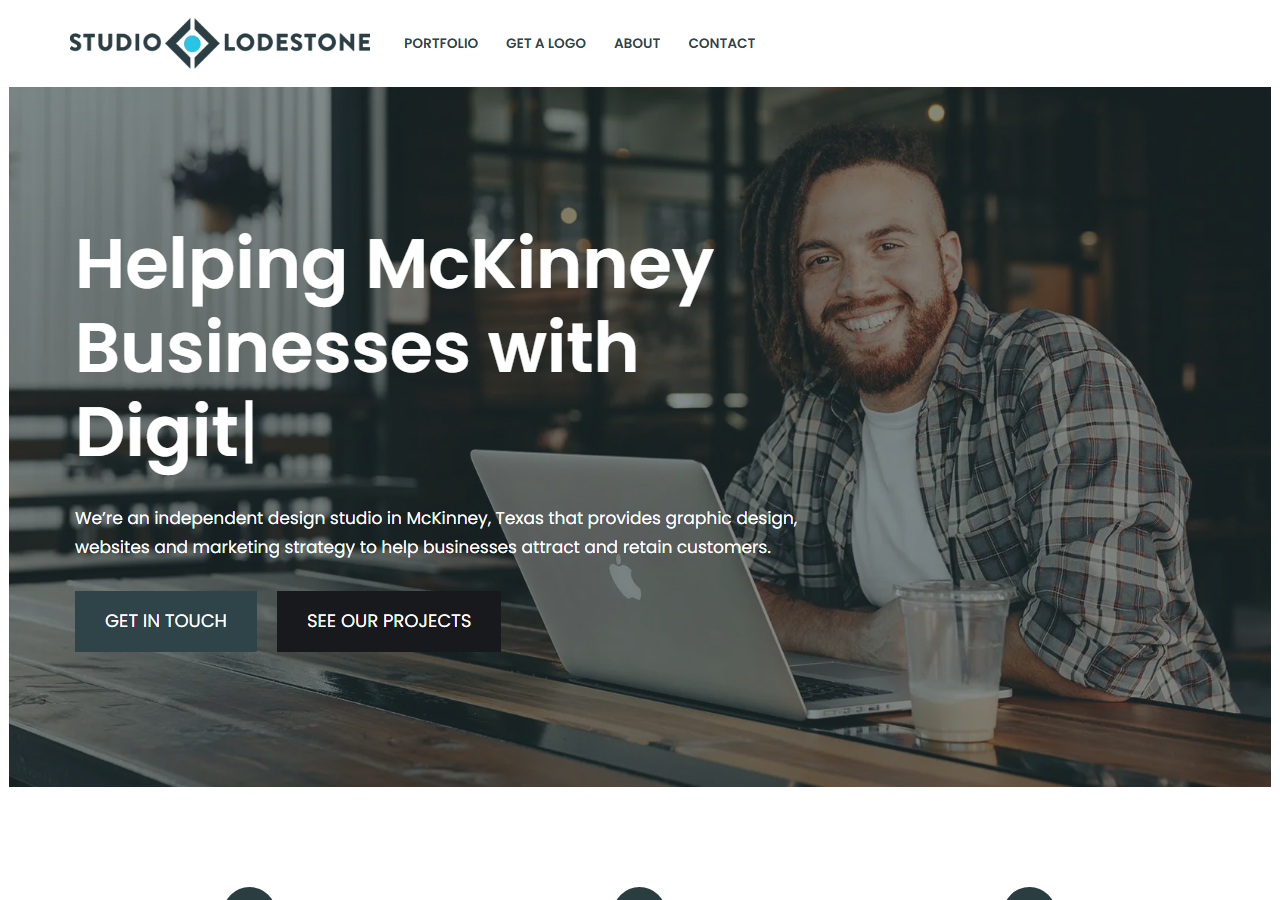 Studio Lodestone homepage screenshot, an independent design studio based in McKinney, Texas