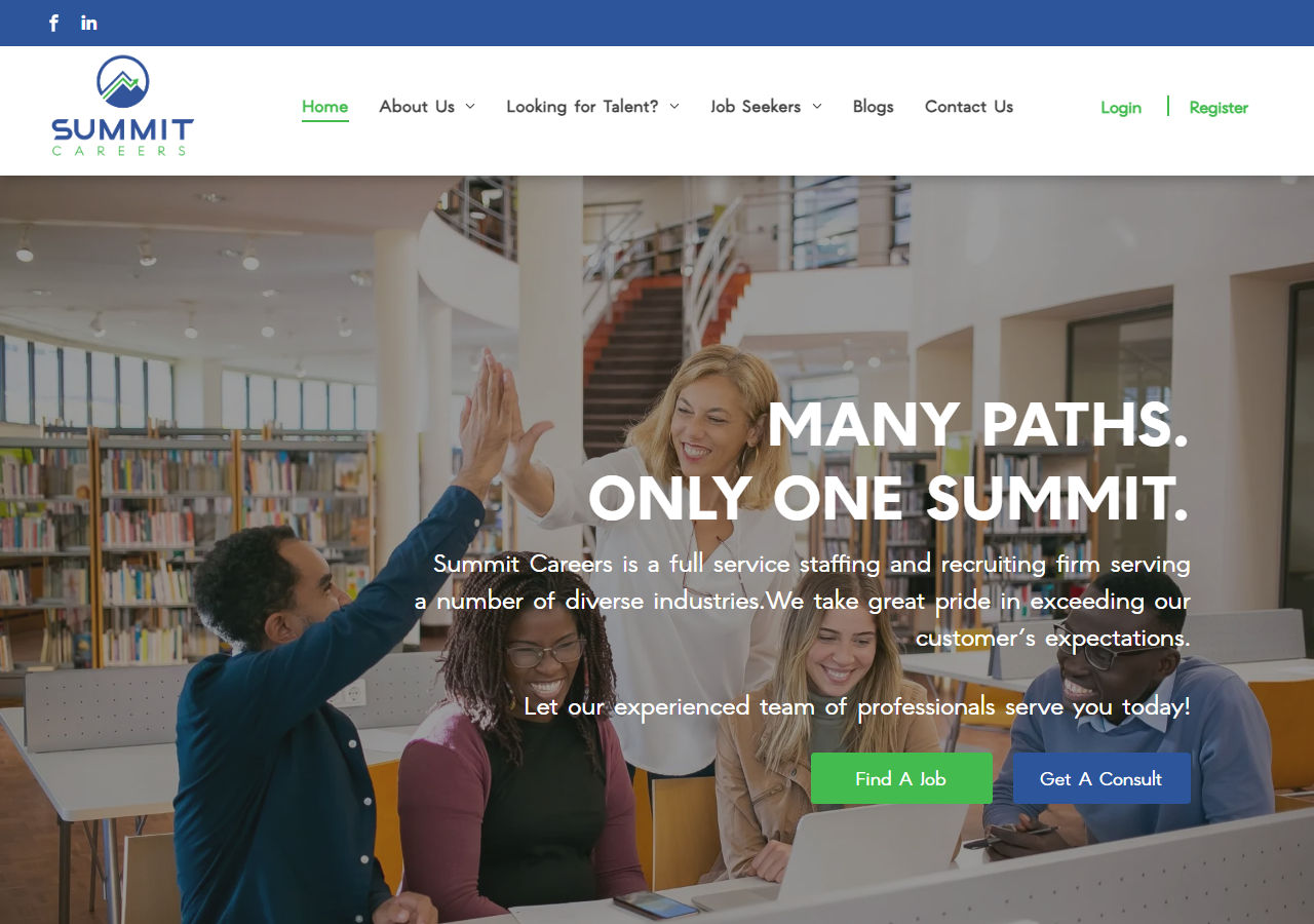 Summit Careers Inc homepage screenshot, a staffing and recruiting agency headquartered in Springfield, Massachusetts