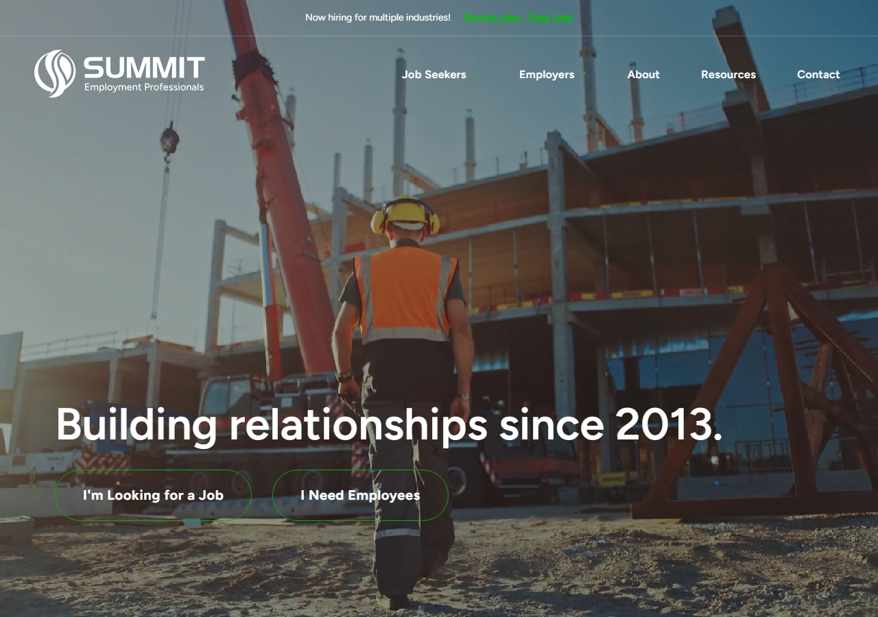 Summit Employment Professionals homepage screenshot, a Wichita, Kansas full-service staffing agency offering direct hire and contract placement